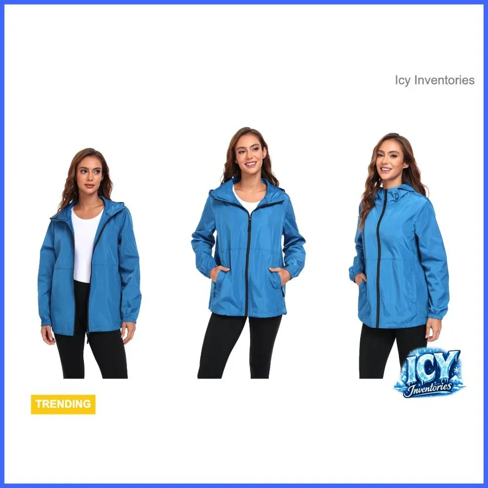 Waterproof Rain Jacket Lightweight Packable Hooded Windbreaker - Picture 7 of 7